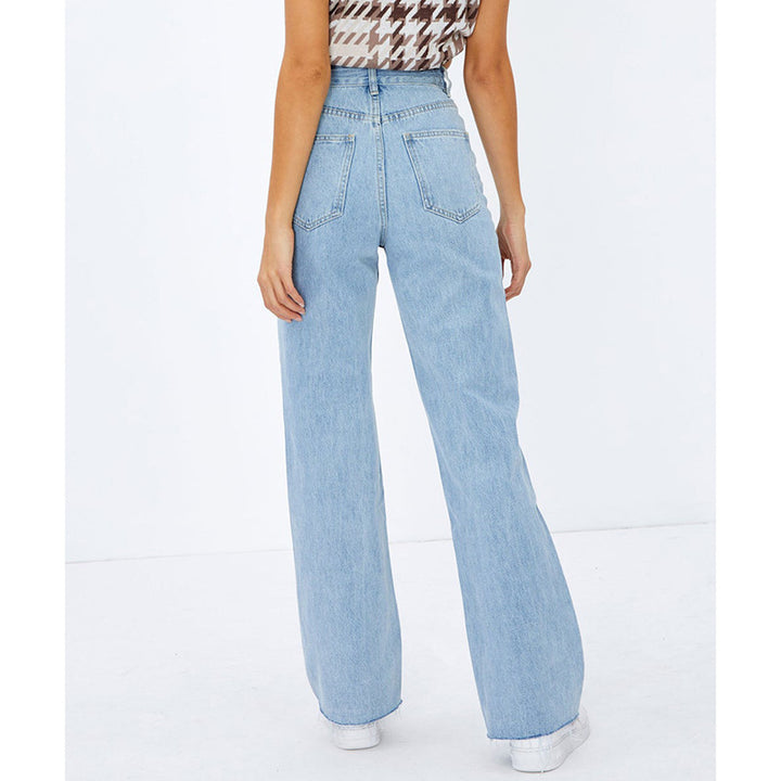 Dame Høj Talje Bred Ben Jeans med frynset afslutning Stilla