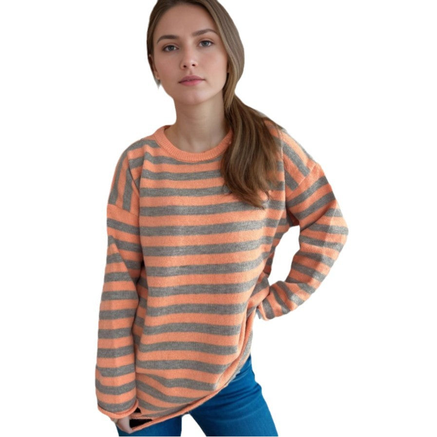Kvinders strikket oversized sweater med afslappet stribemønster Stilla