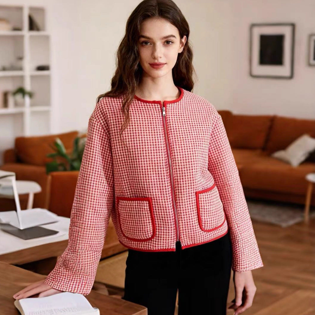 Dame quilted terningsjakke med praktiske lommer Stilla