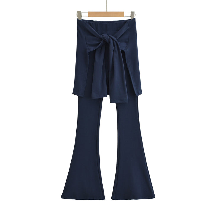 Dame Flared-leggings med brede taljebånd og trendy sløjfedetalje Stilla