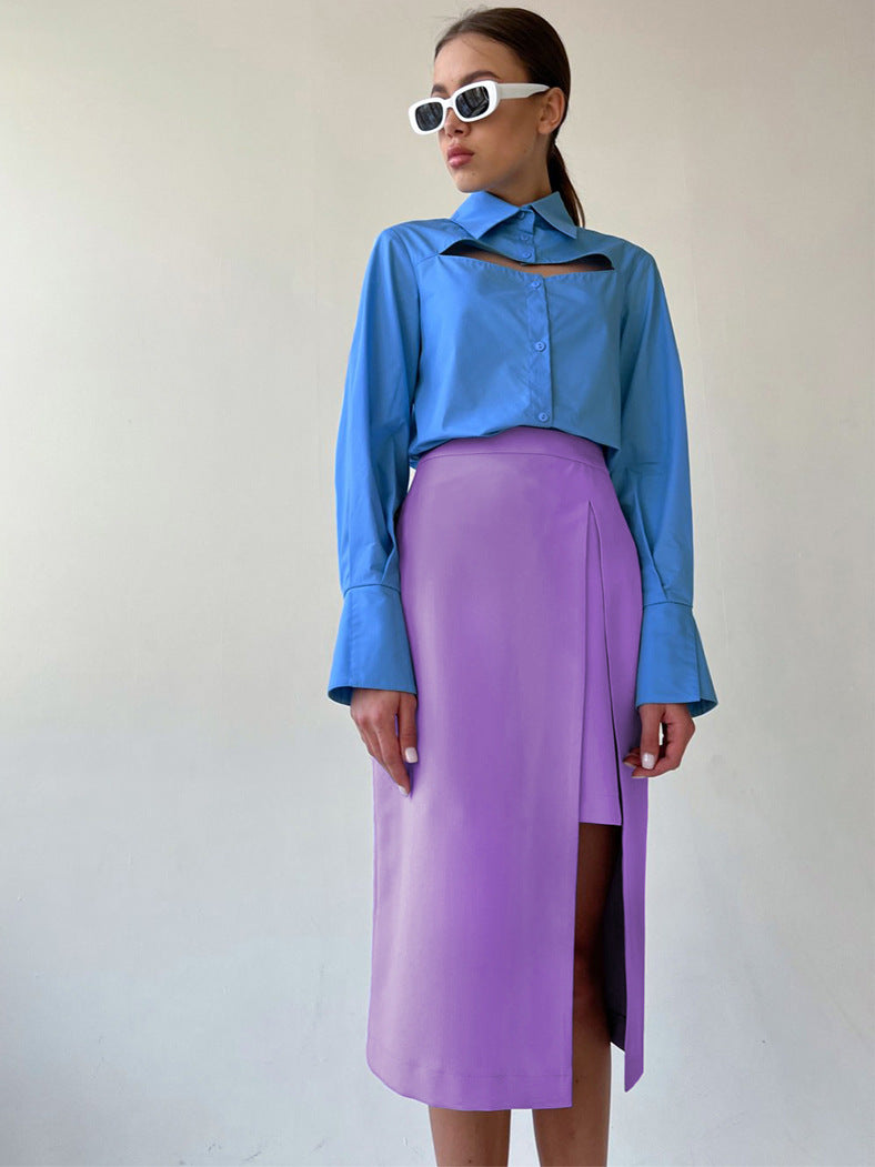 Damebluse med dekorativ split og elegant A-linje nederdel Stilla