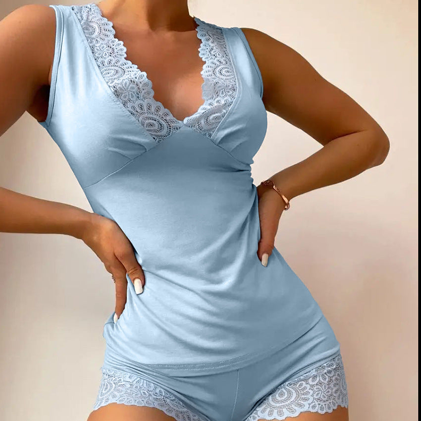 Dame nattøj sæt med elegante spids accent og behagelige shorts Stilla