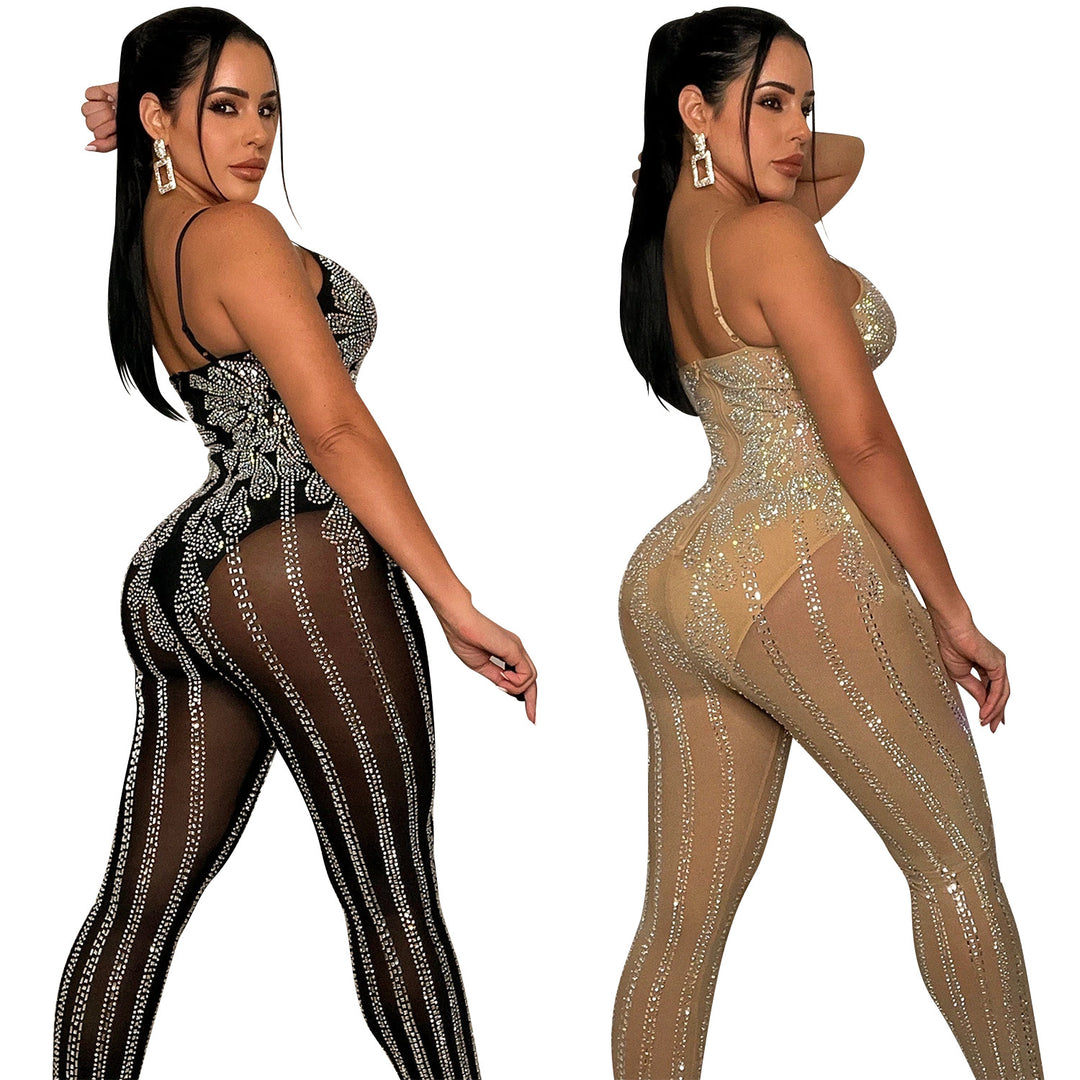 Dame glamourøs bodysuit med palietbesætning og gennemsigtigt design Stilla