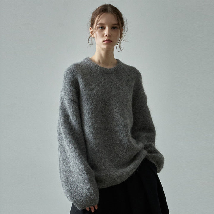 Dame hyggelig strikkepullover i afslappet oversized snit med voluminøse ærmer Stilla