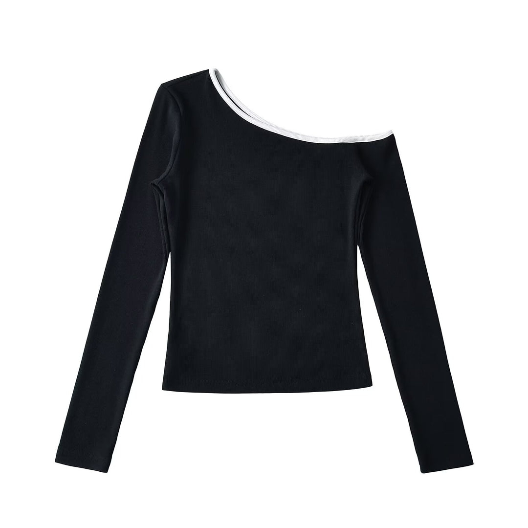 Dame Off-Shoulder Langærmet T-shirt med elegant kontrastdetalje Stilla