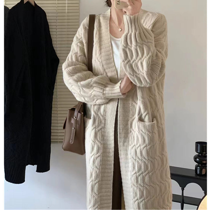 Kvinders chunky strik cardigan med lommer og V-hals Stilla