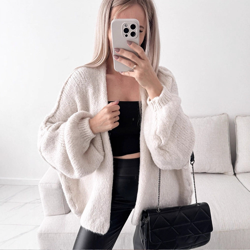 Dame afslappet strikket cardigan med oversized pasform og voluminøse ærmer Stilla