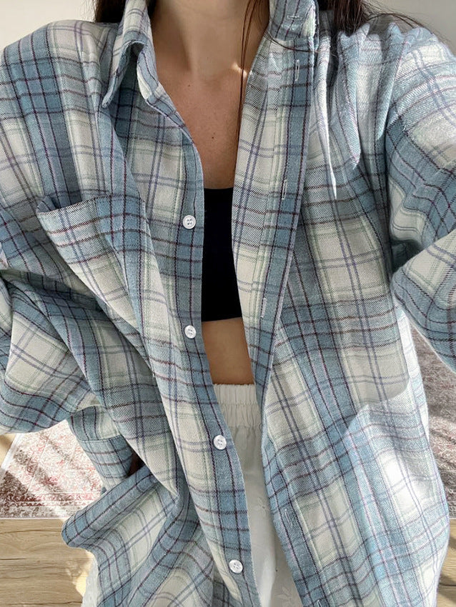 Dame Ternet Flannel Skjorte Bluse med behagelig Oversized Pasform Stilla