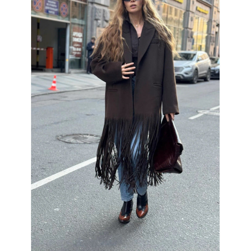 Dame Oversized Frynsejakke Stilla
