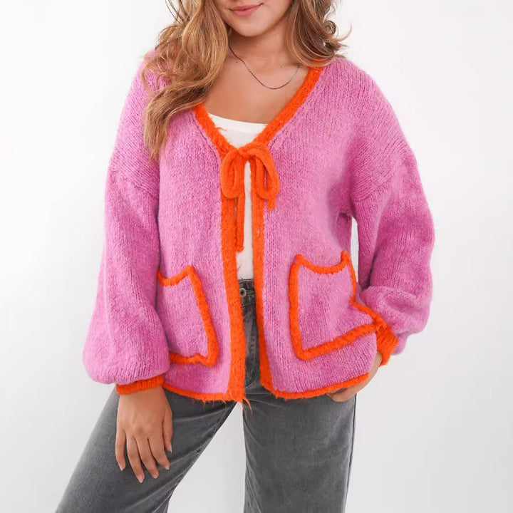 Dame afslappet cardigan med legende snor og elegante lommer Stilla