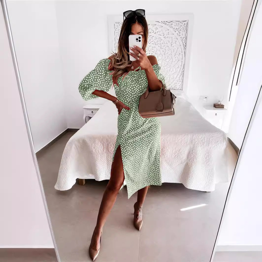 Dame Elegant Sommerkjole med off-shoulder design og slids Stilla