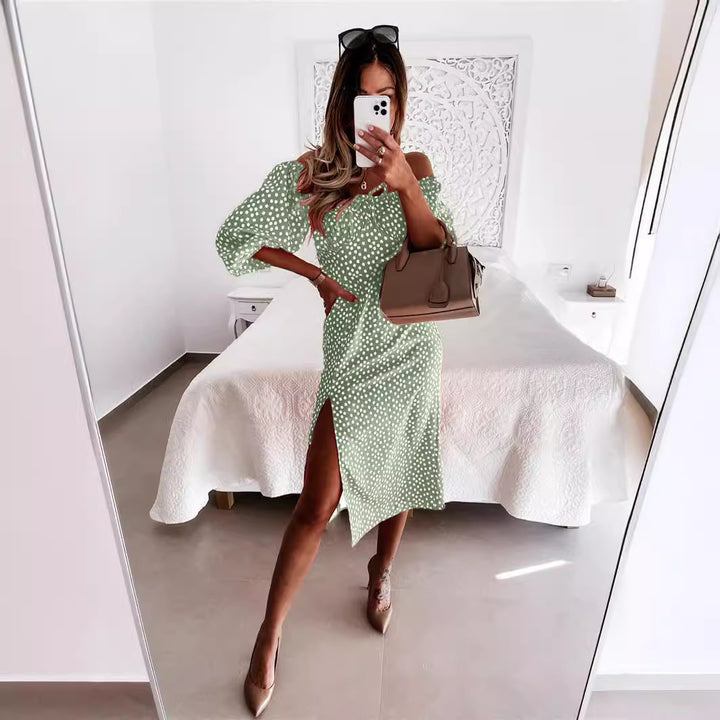Dame Elegant Sommerkjole med off-shoulder design og slids Stilla