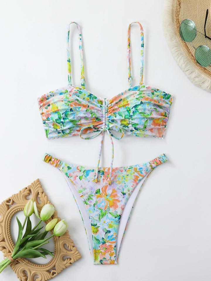 Dame-Bikini-sæt med rynkning og romantisk blomsterdesign Skovae