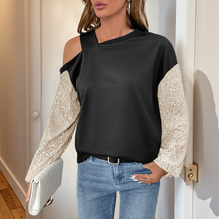 Kvinders Off-Shoulder Sweater med Glamrende Paillet Ærmer Stilla