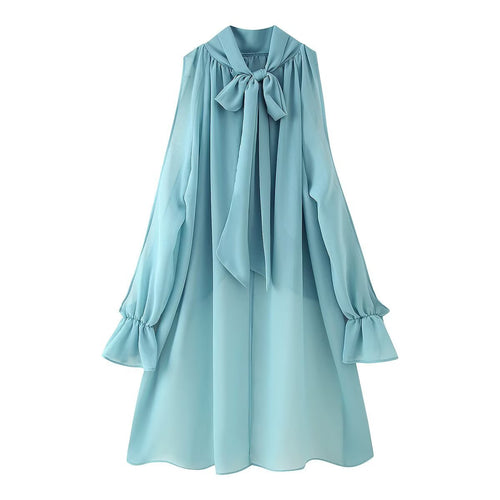 Dame luftig chiffon-bluse med voluminøse flæsedetaljer Stilla