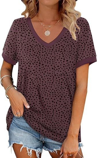 Dame V-hals T-shirt med prikkemønster Stilla
