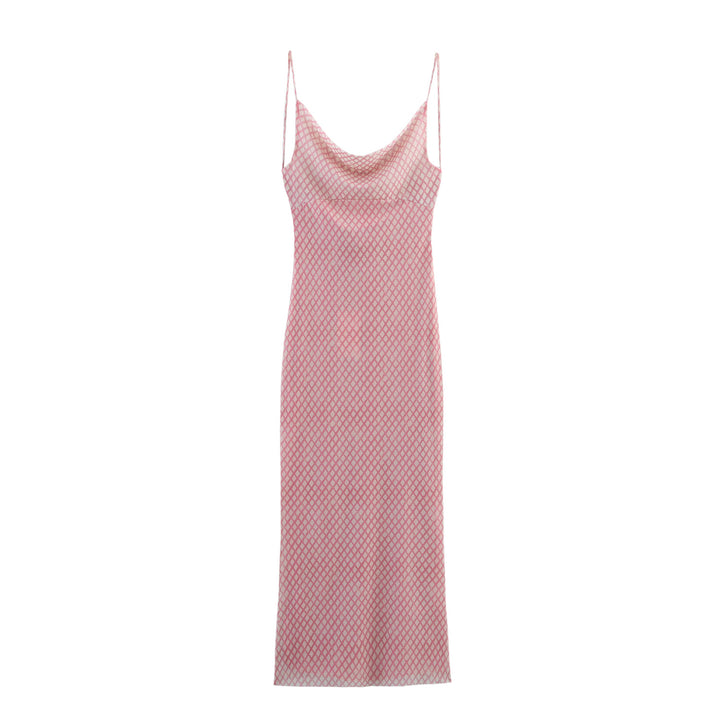 Dame Cowl Neck Slip Midi Kjole med justerbare stropper Stilla