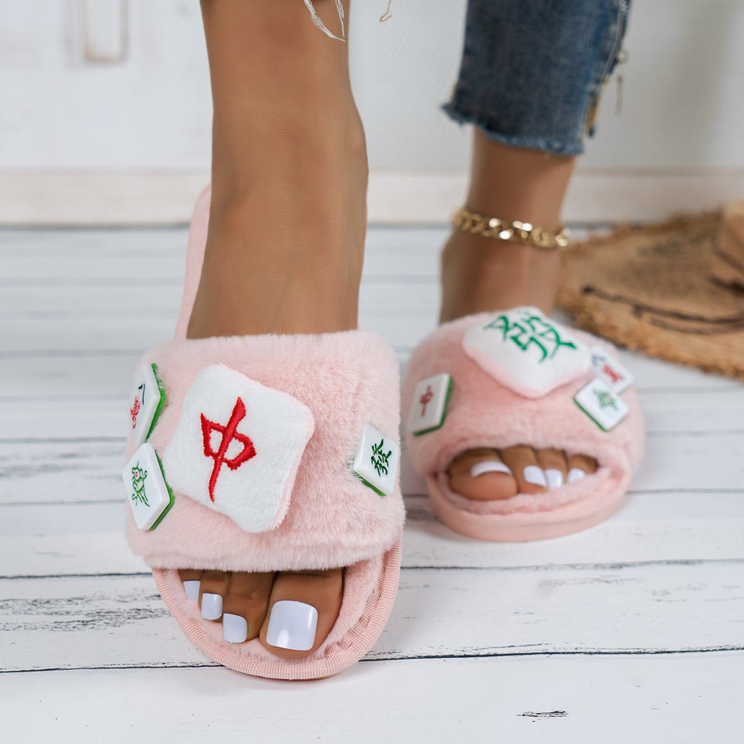 Dame Fuzzy Pantofler med kreativt motiv og komfortabelt fodbed Stilla
