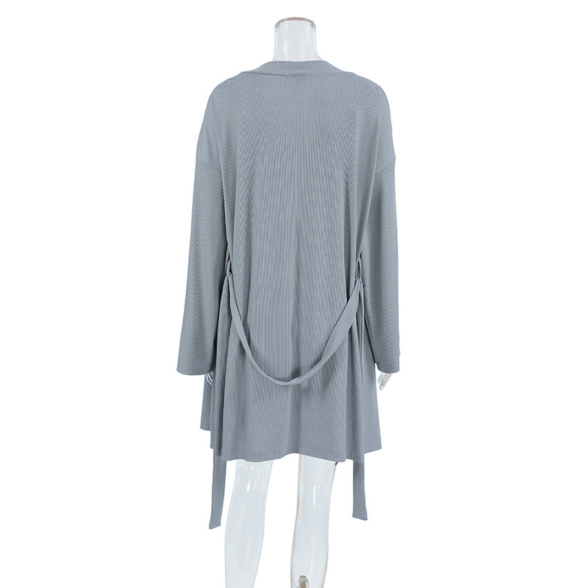 Dame Lounge-kjole med åben kimono og elastisk talje Stilla