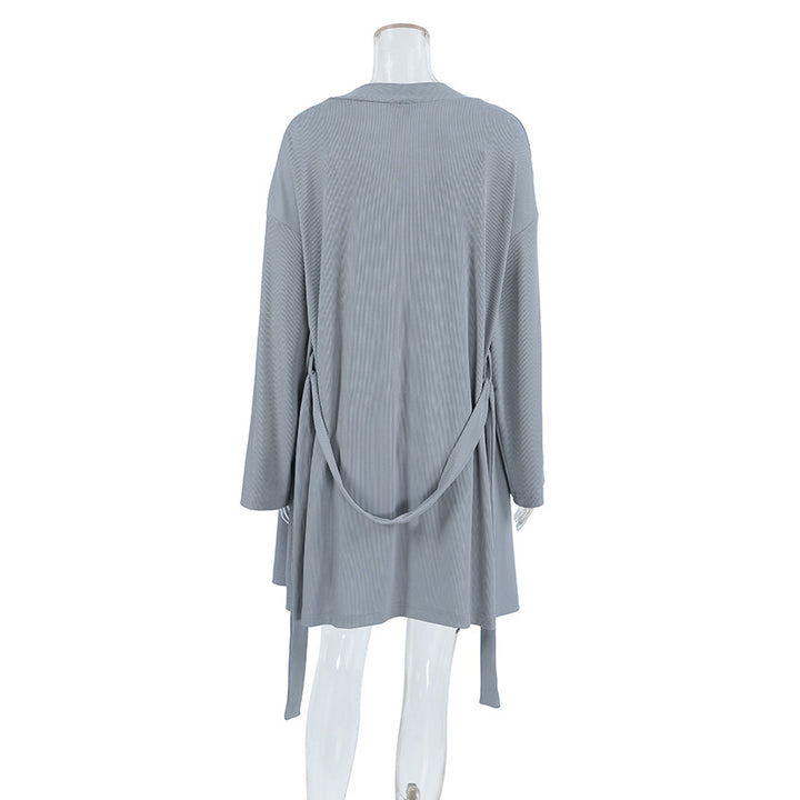 Dame Lounge-kjole med åben kimono og elastisk talje Stilla