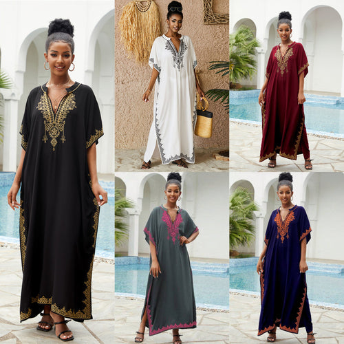 Dame elegant Kaftan-kjole med kunstneriske dekorationer og sidelængdesplit Stilla