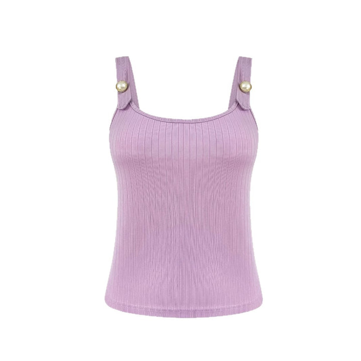 Dame ribstrik top med dekorative knapper Stilla
