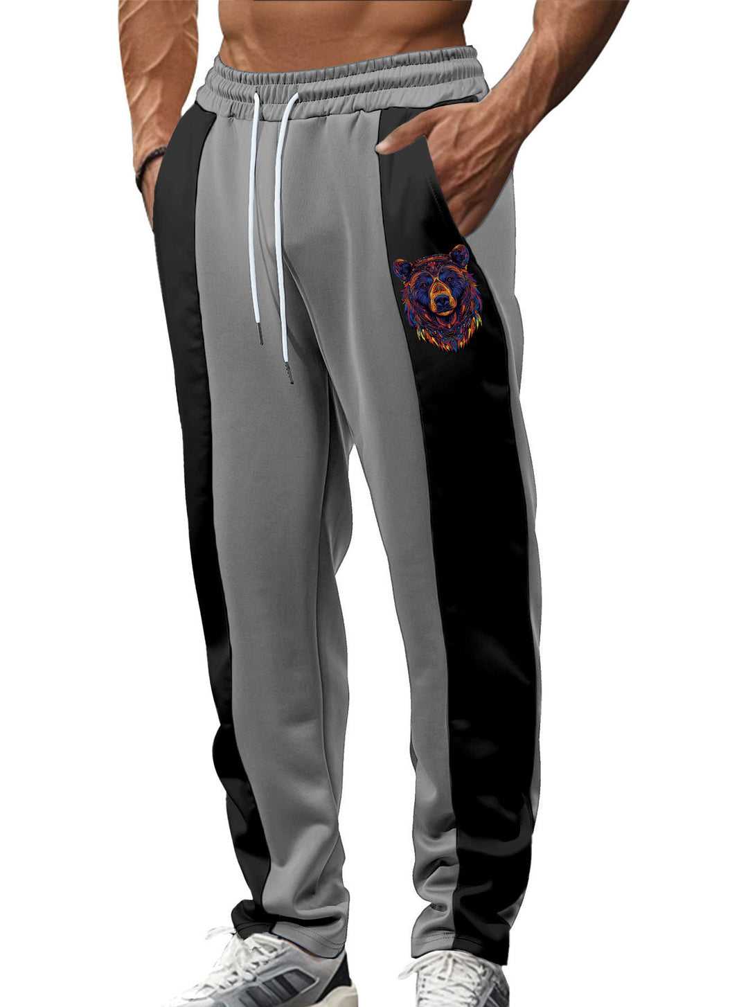 Herrer nan sporty Trackpants med sidelæns kontrastbånd elastisk bund snor og hjorte broderi Skovae