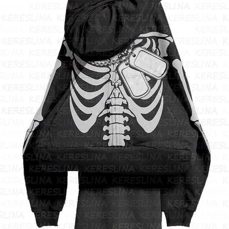 Dame hoodie med kreativt skeletdesign og kvalitetsmateriale Stilla