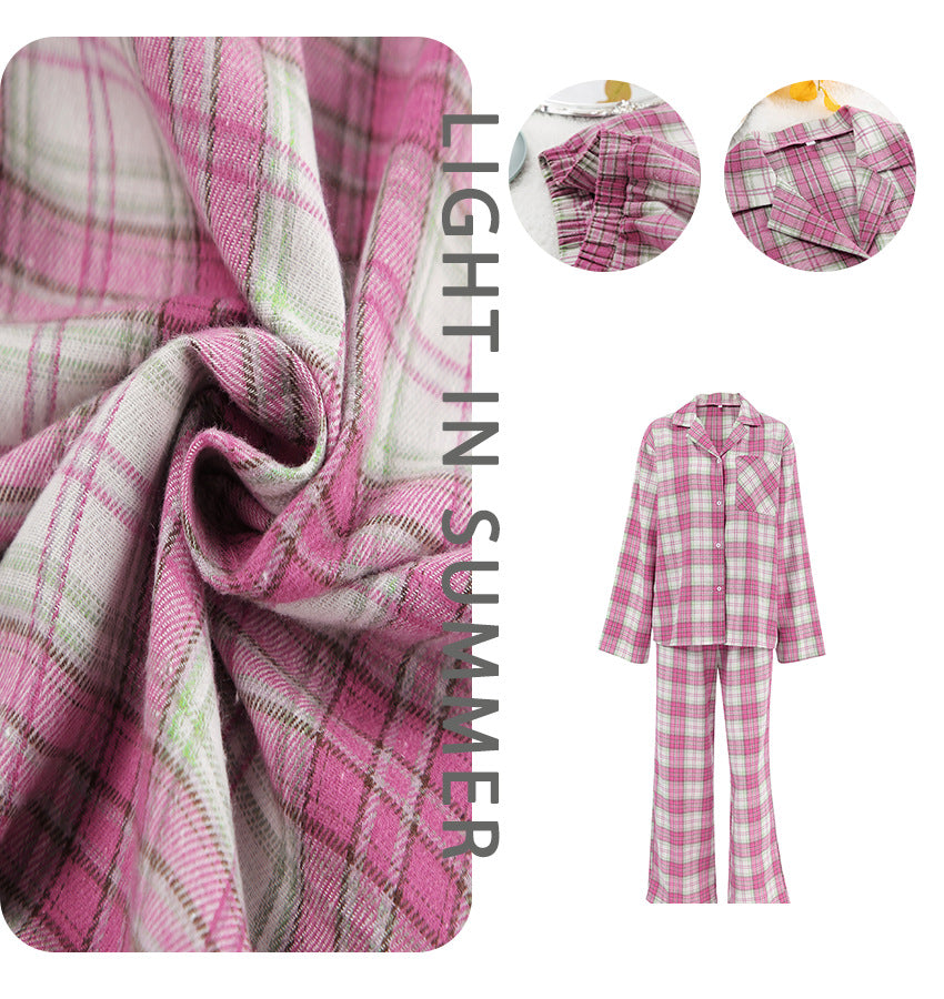 Dame pyjamasæt i blødt flannel med ternet mønster og elastisk talje Stilla