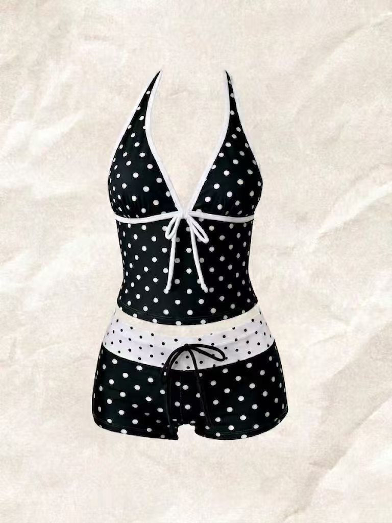Dame tankini med moderne prikkemønster og justerbar halter Skovae