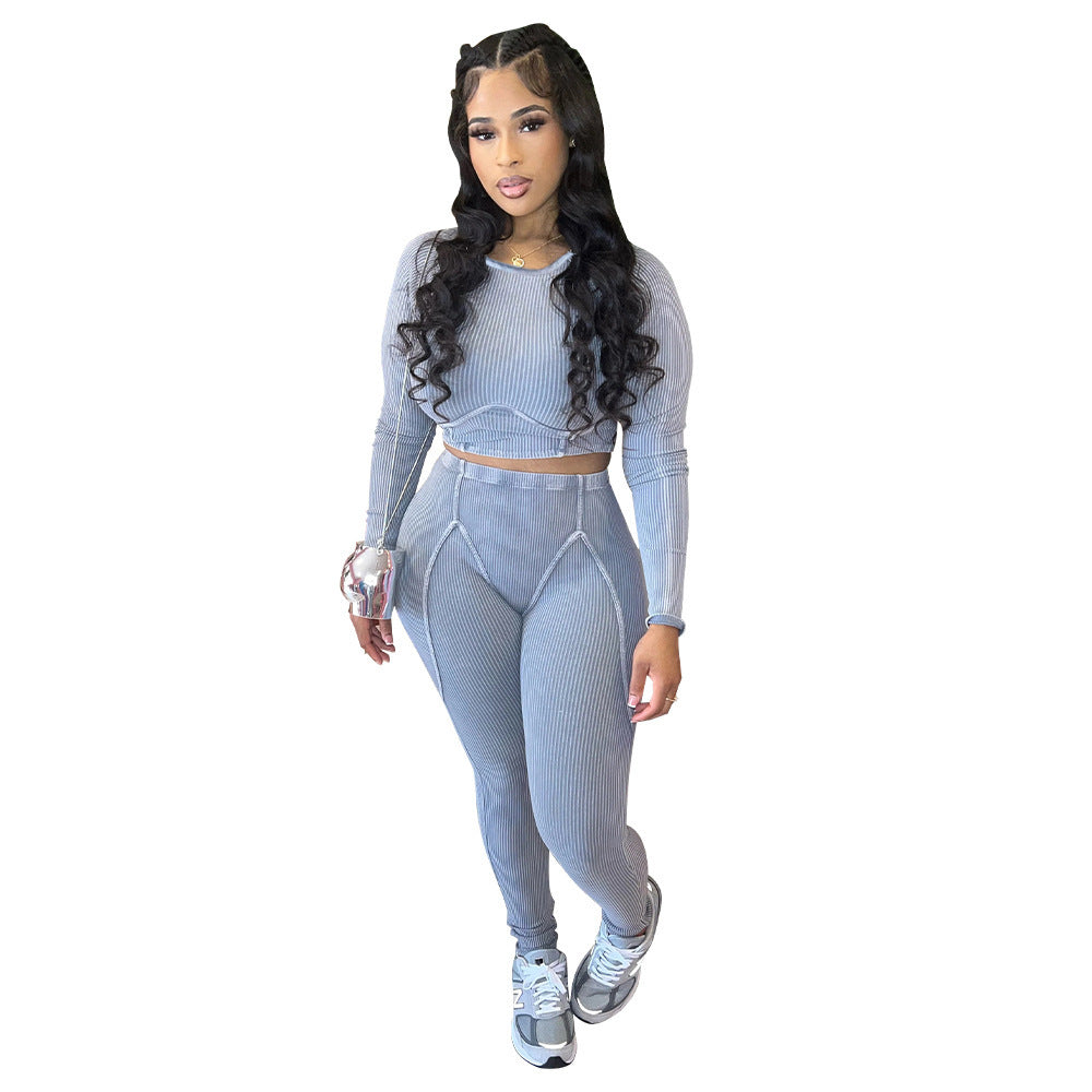 Dame sæt bestående af cropped top og højtaljede leggings med struktureret design Stilla