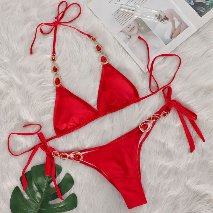 Kvinder Bejeweled Halter Neck Bikini Sæt Stilla