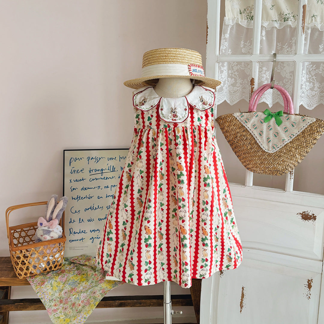 Pige vintage-inspireret blomster A-linie kjole med broderet krave Stilla