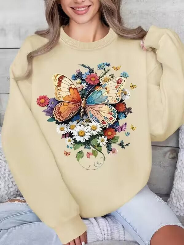 Kvinders langærmet sweatshirt med blomster sommerfugl print Stilla