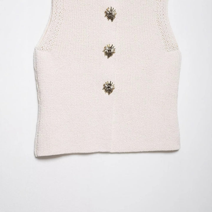 Femme Stilfulde Strikveste med Dekorative Knapper Stilla