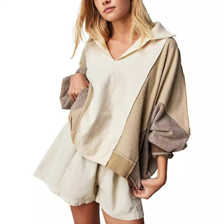 Damer afslappet sweater i patchwork-design Stilla