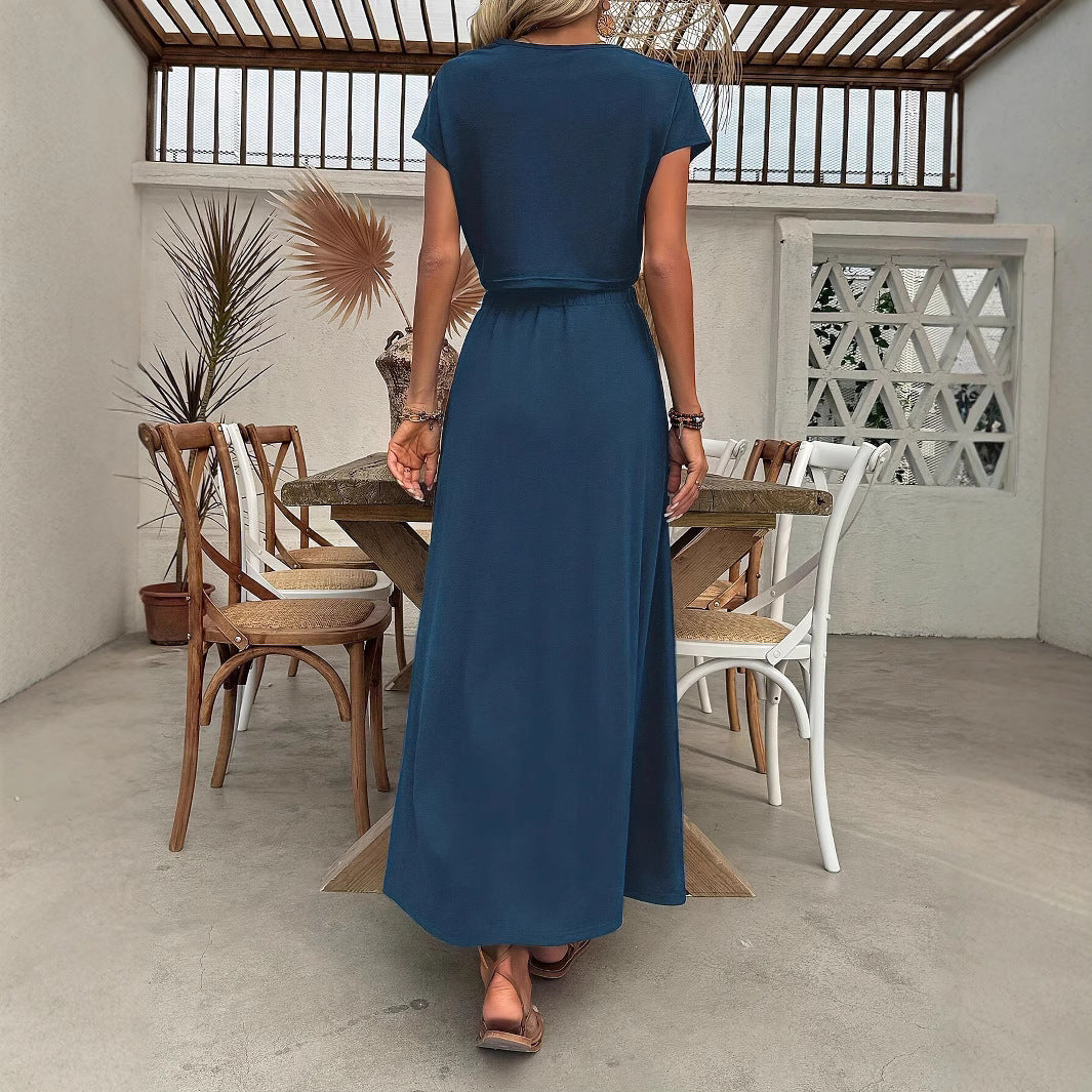 Dame elegant maxikjole med højt split og afslappet crop-top Stilla