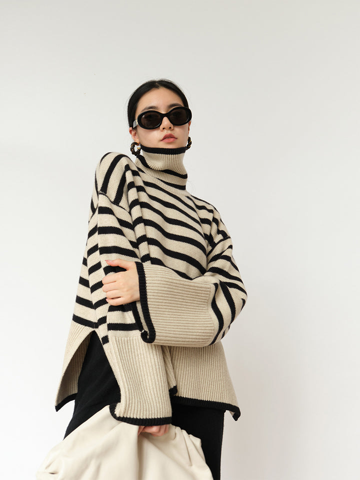 Femme Overdimensioneret Stribet Turtleneck Sweater Stilla