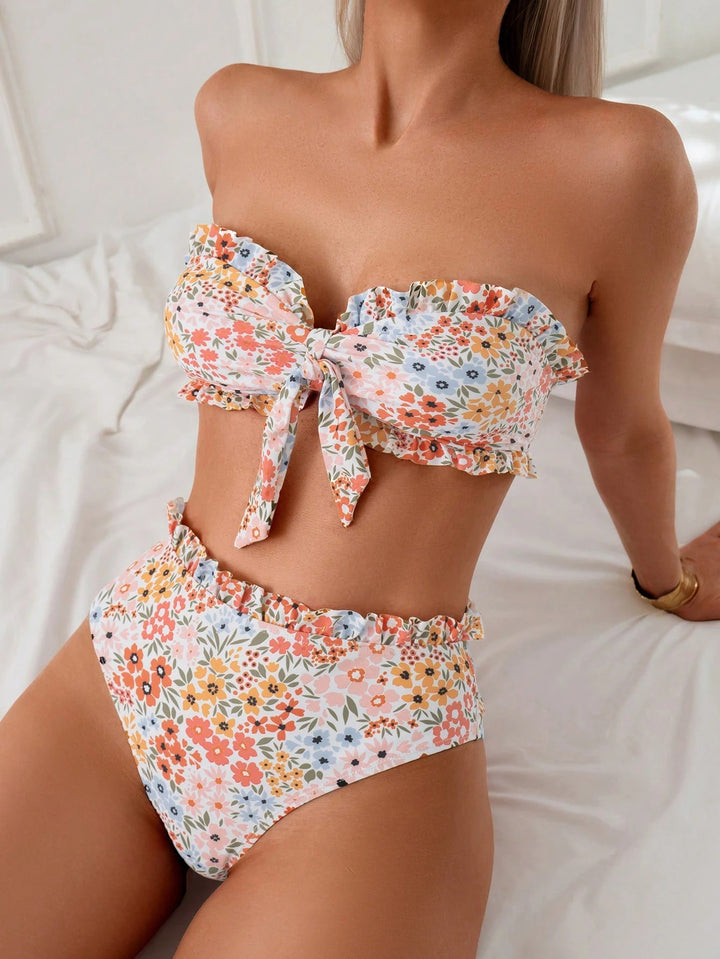 Dame bandeau bikini med legende rynkedesign Skovae