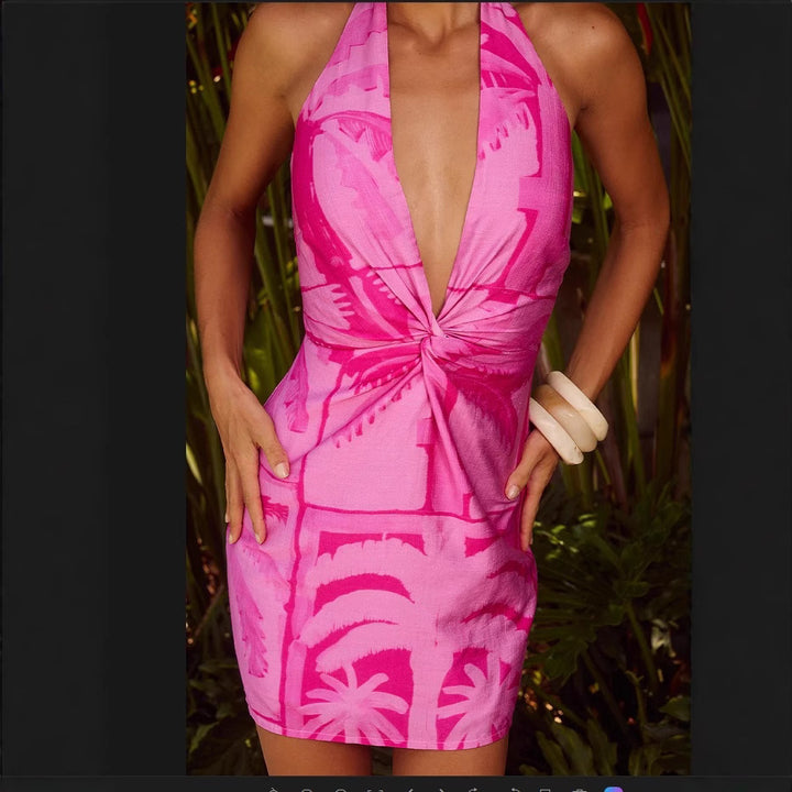 Femme Halterneck Tropical Twist Mini Kjole Stilla