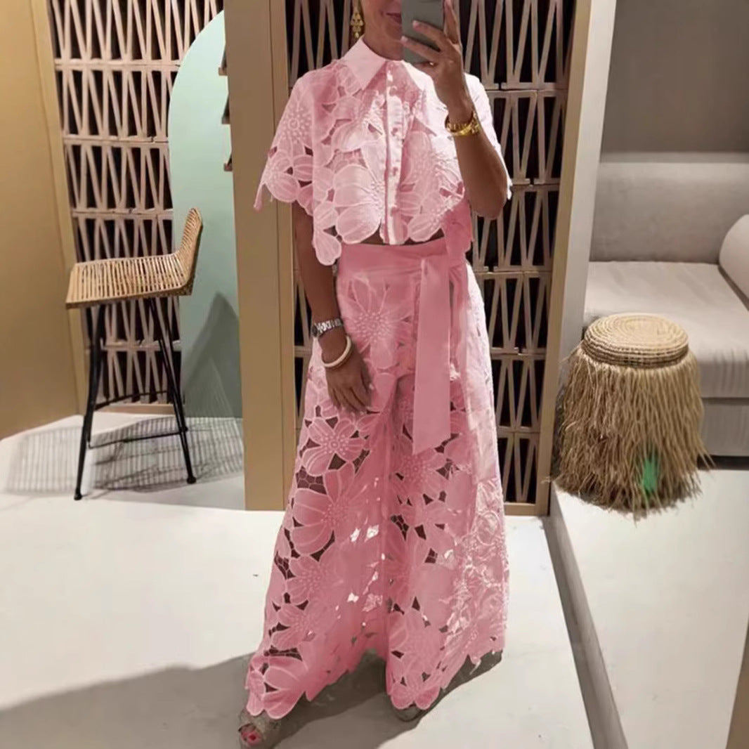 Dame udgangs sæt med blomster cut-out design og talje bælte Stilla