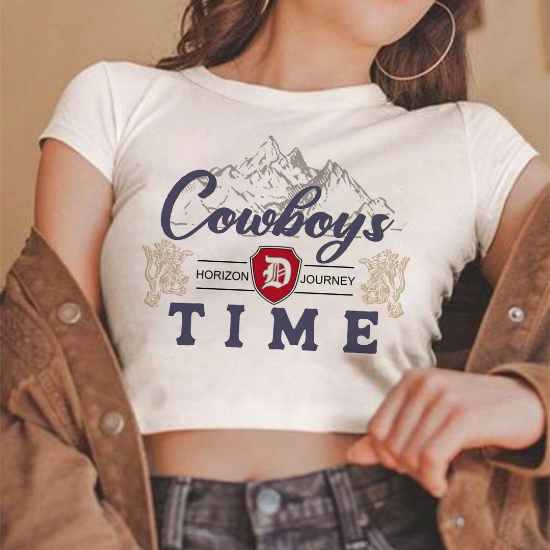 Dame Crop-Top med kreativt cowboymotiv og afslappet snit Skovae