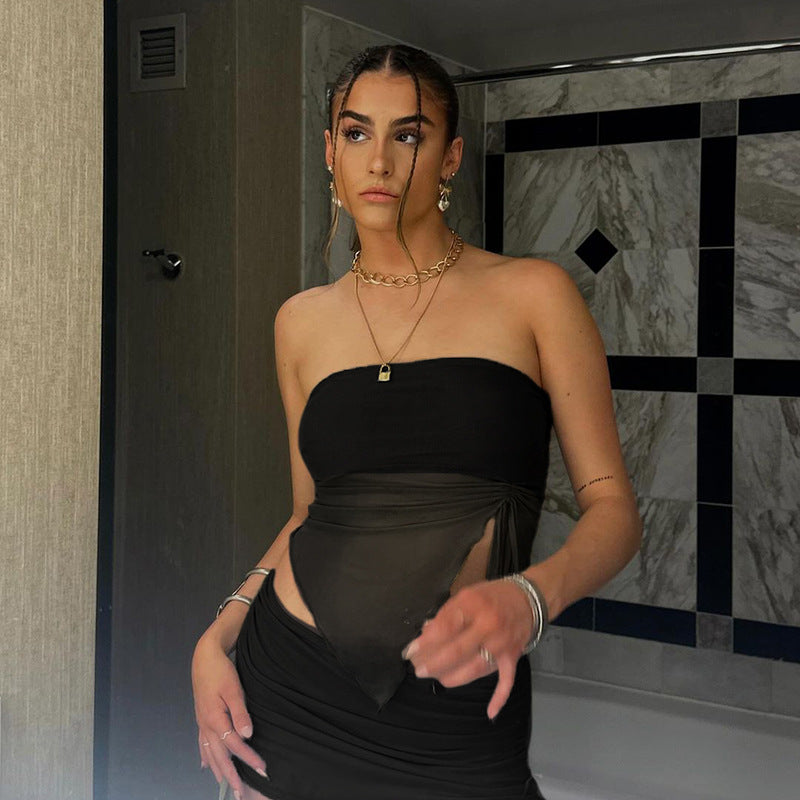 Damen Bandeau-Top mit asymmetrischem Schnitt und Rüschendetails Skovae