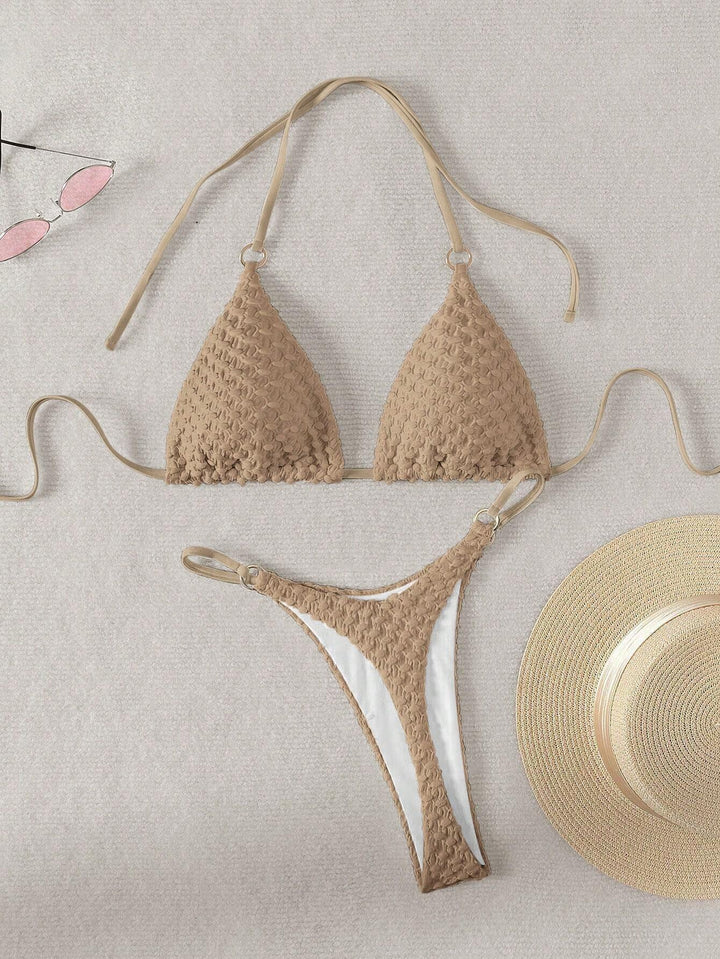 Dame triangel-bikini med raffineret teksturmix Skovae