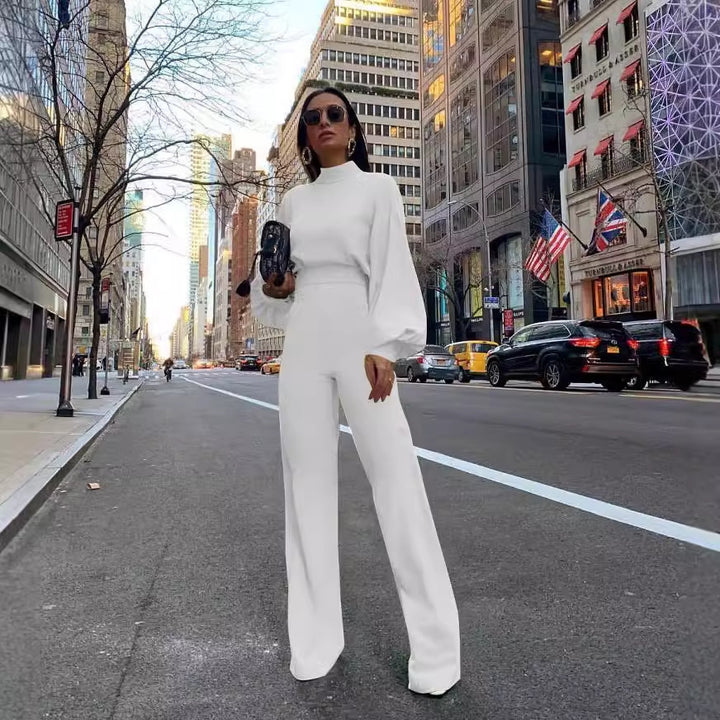 Damer Elegant Jumpsuit med brede ærmer og høj krave Skovae