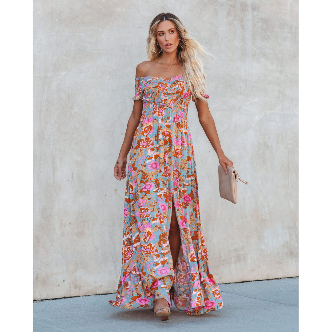 Dame maxikjole med off-shoulder design og blomstermønster Stiila