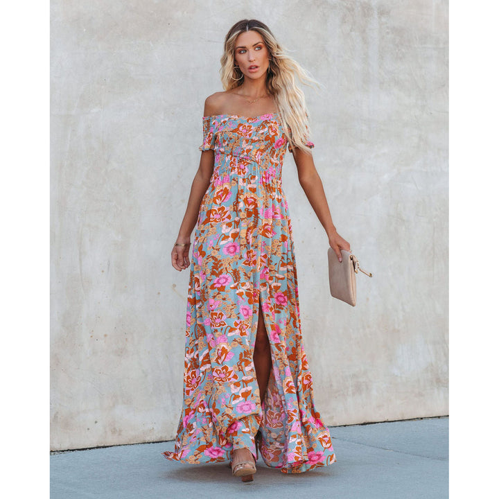 Dame maxikjole med off-shoulder design og blomstermønster Stiila