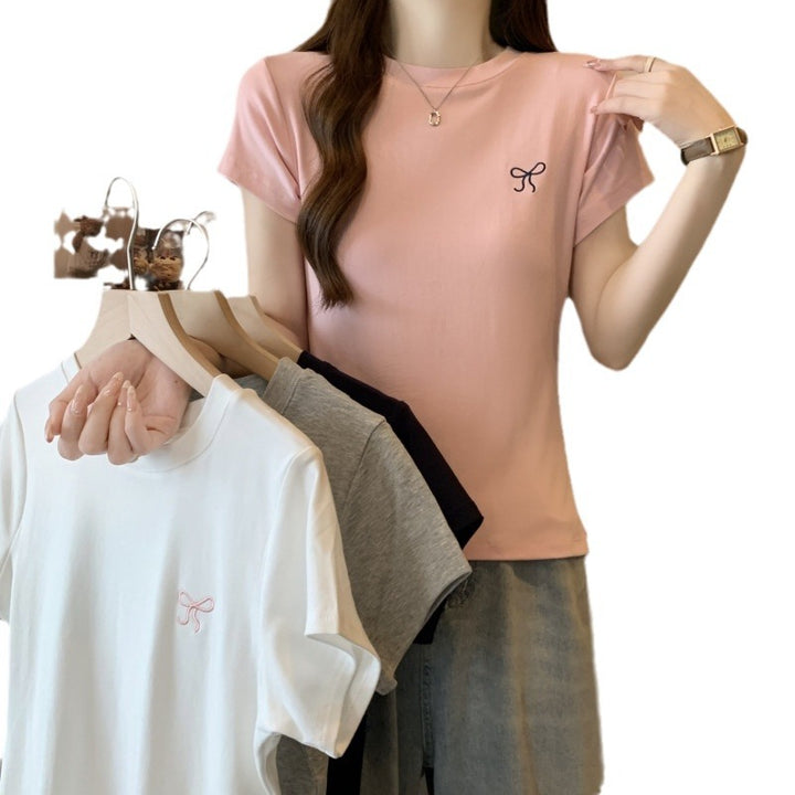 Dame Kortærmet Fritids Grafik T-Shirt med legesygt Sløjfedesign Stilla