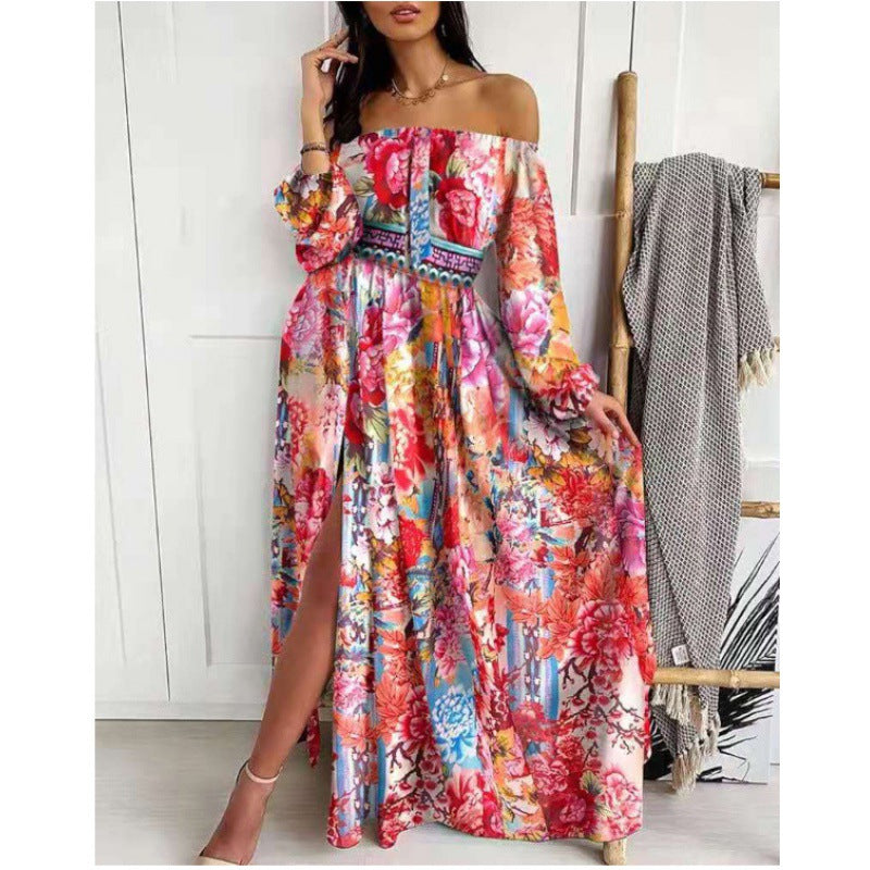 Dame Off-Shoulder Maxi Kjole med elegant print Stilla