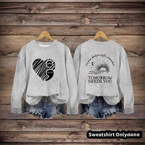 Kvinders sweatshirts med inspirerende print og stort hjerte motiv Stilla